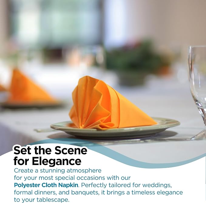 200 pcs Orange 17"x17" Polyester Cloth Napkins | Premium, soft, & durable square linen napkins, perfect for weddings, dining, restaurants, & parties. Washable. - Image 6