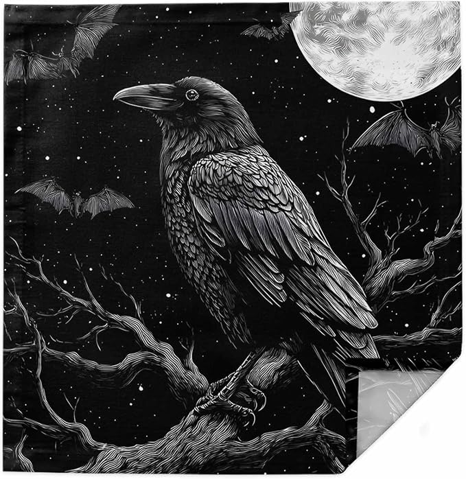 Kitchen Cloth Napkins 1 Pack Halloween Crow Bat Moon Dinner Napkins Soft Table Napkin for Family Dinners Cocktail Parties Wedding, Washable & Reusable, 20" x 20" by EwdeWwo