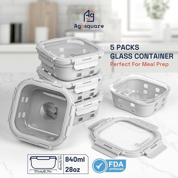 Glass Food Storage Containers with Glass Lids – 28oz Meal Prep Containers, Lunch Box with Silicone Sleeve – Stackable Containers for Lunch & Leftovers - Image 2