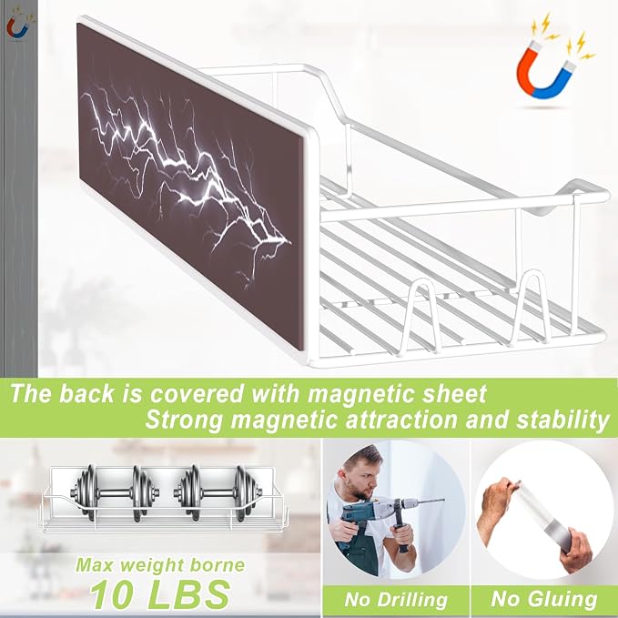 Magnetic Spice Rack for Refrigerator, 4 Pack Metal Strong Magnet Spice Organizer Shelves, Magnetic Fridge Shelf for Kitchen Seasoning Organizer Gadgets, Home Organization and Storage (White) - Image 3