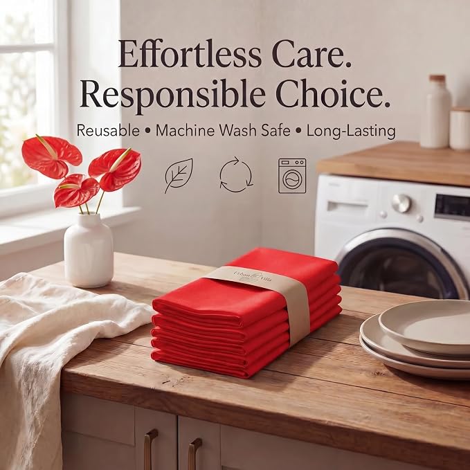Urban Villa Cloth Napkins Cotton 20x20 (Set of 12) Red - Image 7