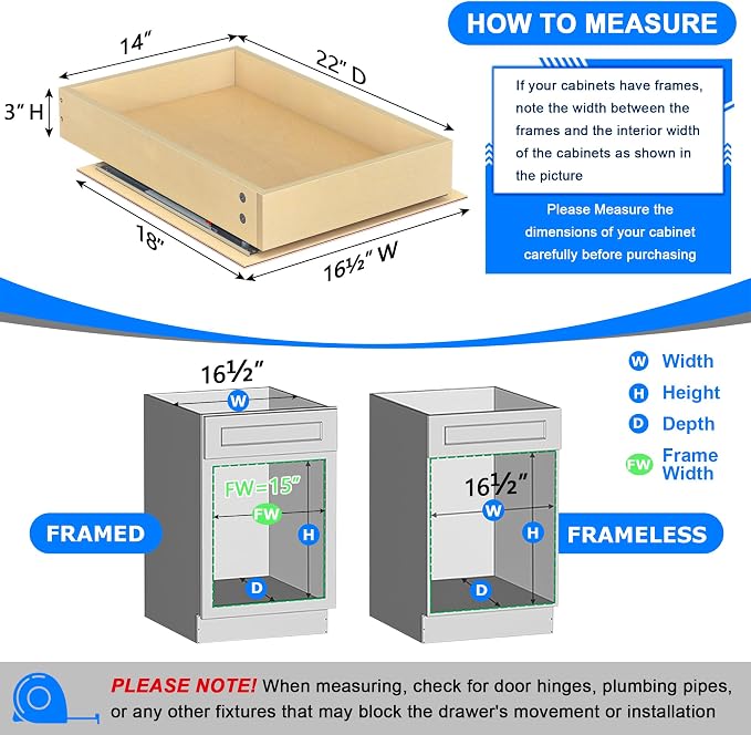 WelFurGeer Soft Close Pull Out Cabinet Organizer, 14" W x 22" D Pull Out Drawer for Cabinet, Bottom Mount Pull Out Drawers for Kitchen Cabinets, Durable Pullout Drawers for Home & Kitchen Organization - Image 3