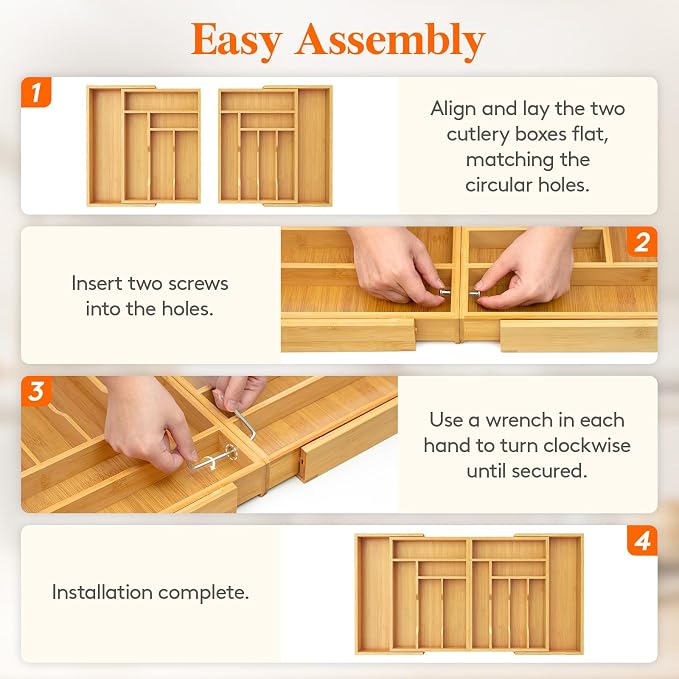 Lifewit Large Silverware Drawer Organizer, Bamboo Utensil Tray for Kitchen | Expandable 21.4 to 36 Inches Wide, Adjustable Flatware and Cutlery Holder for Spoons Forks Knives, 13 Compartments, Natural - Image 7