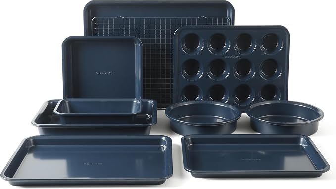 Calphalon Legacy 10-Pieces Nonstick Bakeware Set PFOA-Free, Baking Sheet Set, Baking Pans Set, Carbon Steel Bakeware Pans Collection, High-Heat Oven Safe, for Cookies, Cakes, and Muffins -Navy Blue by Unknown