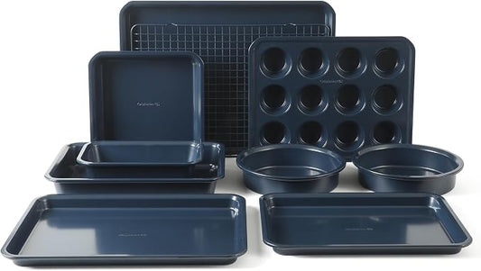 Calphalon Legacy 10-Pieces Nonstick Bakeware Set PFOA-Free, Baking Sheet Set, Baking Pans Set, Carbon Steel Bakeware Pans Collection, High-Heat Oven Safe, for Cookies, Cakes, and Muffins -Navy Blue by Unknown