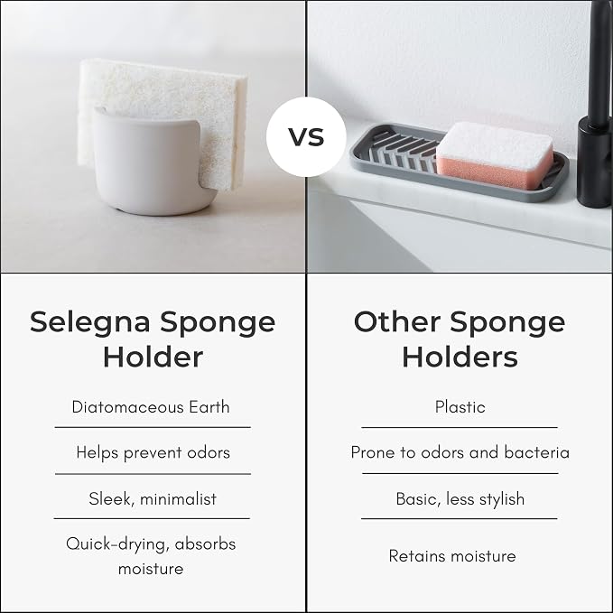 Diatomite Stoneware Sponge Holder & Sink Caddy, Drying Stone Kitchen Sink Organizer for Counter, Water-Absorbing Diatomaceous Earth Sponge Tray for Kitchen & Bathroom Countertop - Image 8