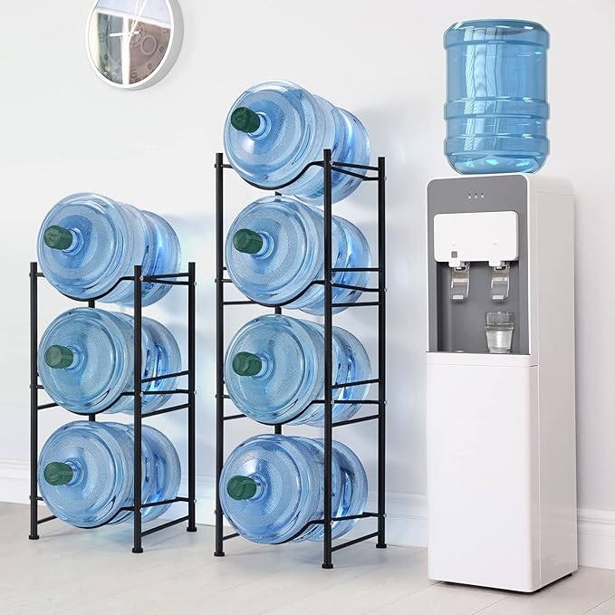 5 Gallon Water Bottle Jug Holder 4 Tier Heavy Duty Cooler Jug Storage Rack Detachable Bottle Organizer Shelf for Home, Kitchen, Office, Breakroom Space Save, Black - Image 3