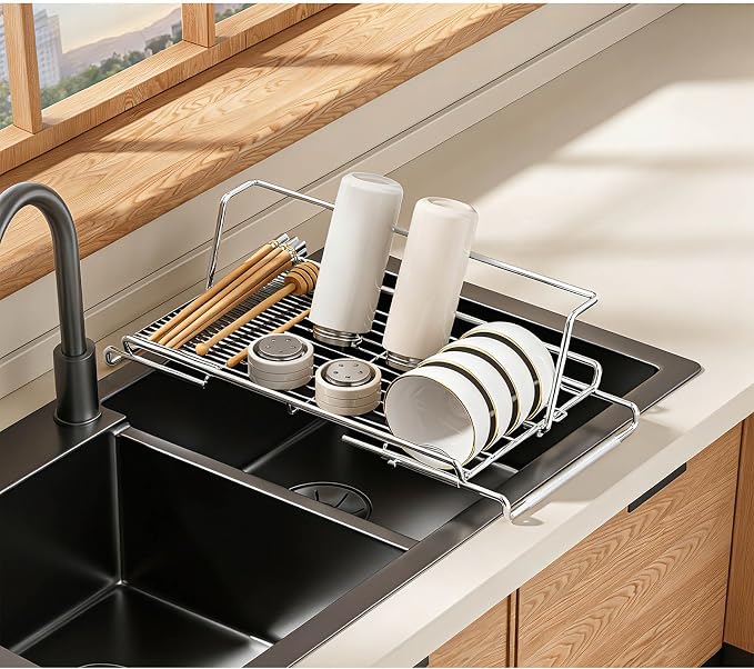 Foldable Stainless Steel Dish Drying Rack – Compact Collapsible Kitchen Counter Organizer, Small Space-Saving Drying Rack, Silver-Small - Image 2