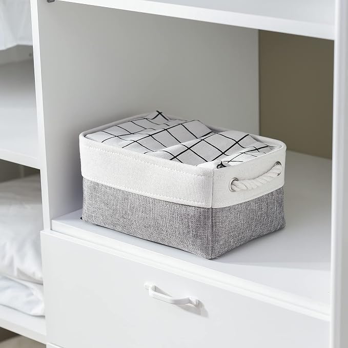 Organization and Storage Basket for Shelves - 12x8x5.2 inch 1 Pack Fabric Storage Cubes, Collapsible Storage Bins for Closet Organizer Gift Cloth Toy (White & Grey) - Image 2