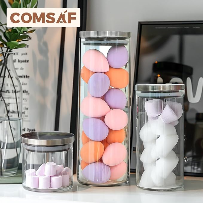 ComSaf Glass Food Storage Containers with Stainless Lids Set of 3, 70 OZ Clear Glass Jar with Airtight Lid, Tall Spaghetti Container, Glass Storage Jars for Pasta Rice Oats, Canister Set for Kitchen - Image 8