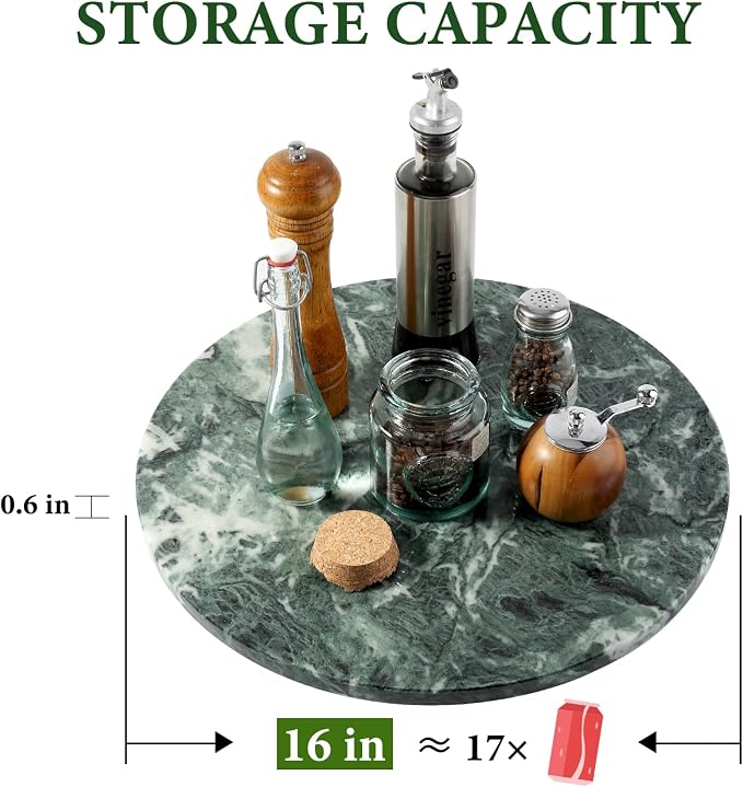 16'' Green Marble Lazy Susan Marble Turntable for Kitchen Dinning, Lazy Susans Organizer for Cabinet, Serving Rotation Spinning Tabletop Organizer Swiveling, Spice Rack Storage(Indian Green) - Image 3