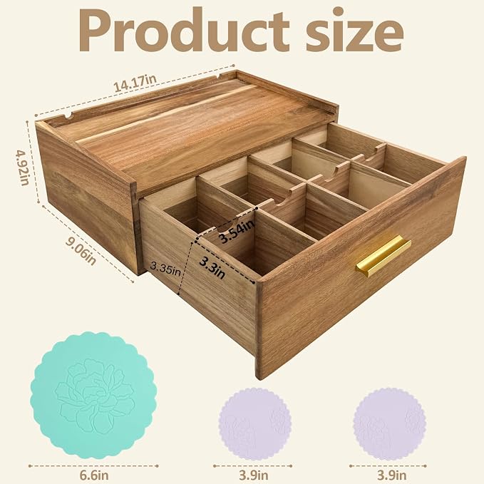 Acacia Wood Tea Bag Organizer with Drawer – Countertop Storage Box | Larger Size Tea Caddy Storage, Tea Station Chest for Countertop, Tea Box Storage Drawer,Customizable compartments - Image 2