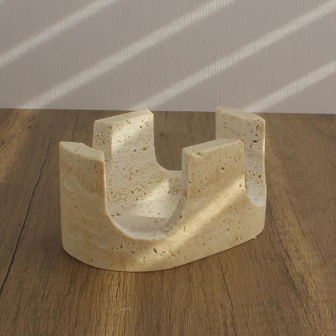 Natural Travertine Marble 2-Slot Sponge Holder for Kitchen Counter, 2-in-1 Stone Drying Rack, Sponge Caddy for Sink Organizer - Beige Travertine - Image 3