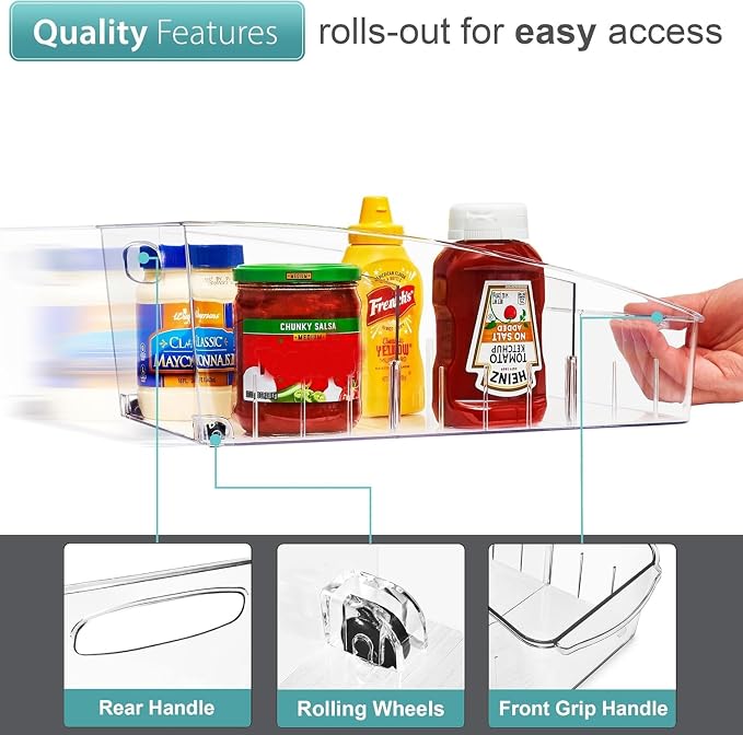 Sorbus Fridge Organizer on Wheels - Rolling Fridge Organizers and Storage Clear Design with Dividers & Handles for Kitchen Organization and Storage - Refrigerator Organizer Bins & Pantry Storage Bins - Image 6