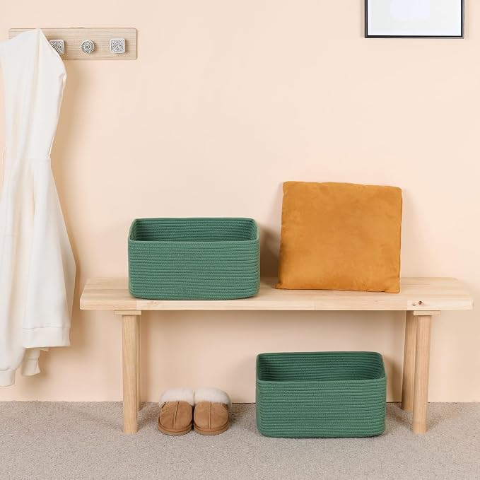 MiniArk Large Storage Baskets for Organizing, 17 x 13 x 7.5” Closet Shelf Baskets for Clothes Blanket Towels, Baby Nursery, Toy Bins Box, Woven Rope Baskets, 4 Packs Green - Image 6