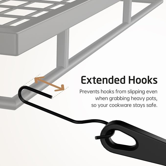 KES 30-Inch Pot Rack Wall Mounted, 8 Secure Lid Holders & 12 Sturdy Hooks | 2-Tier Kitchen Hanging Pot and Pan Organizer, Ample Storage for Tall Cookware, KUR215S75C-BK - Image 7