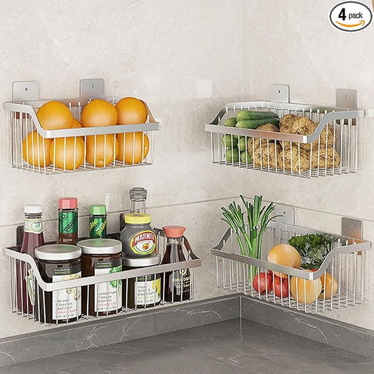Wire Baskets, SUS304 Stainless Steel Storage Baskets, Durable Baskets for Storage Wall Mount, Hanging Wire Baskets Wall Mount Baskets for Kitchen, Bathroom, Closets - 4 Set by kaileyouxiangongsi