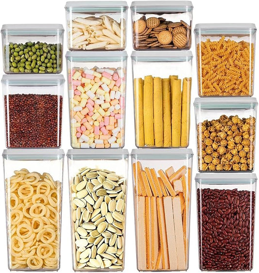 Airtight Food Storage Container with One-Touch Lid, 12-Piece Set (1.3, 2.1, 2.9, 3.6 QT* 3) Stackable Durable BPA-Free for Baking Supplies, Pasta & Systematic Bulk Organization by EQI