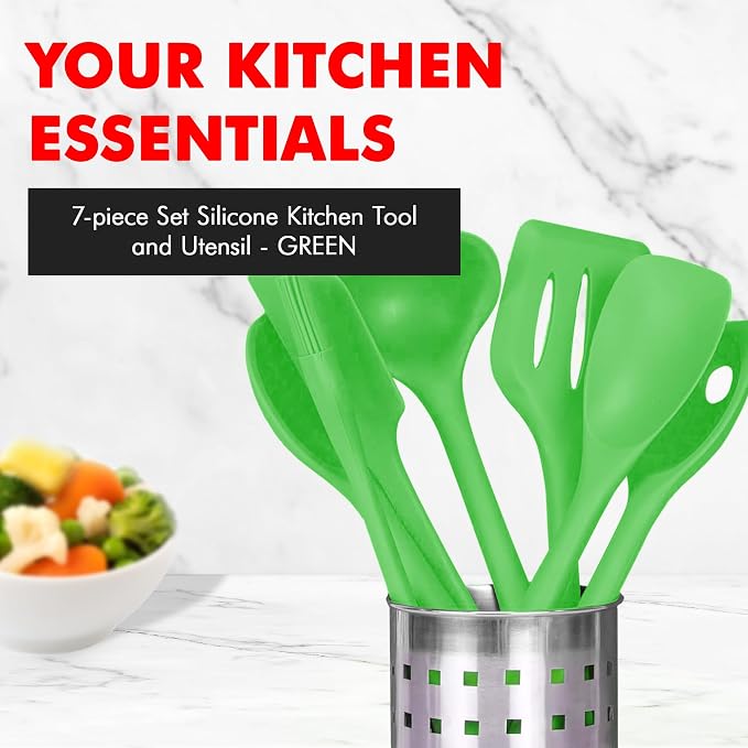 Chef Craft Premium Silicone Kitchen Tool and Utensil Set, 7 Piece, Green - Image 2