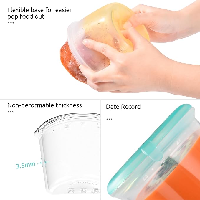 U-Taste Silicone Container with Lid, Kitchen Meal Prep Food Storage, 2Cup*2 | Food Grade Liquid Silicone, Leak-Proof Airtight Lid, Meal Prep Lunch Box, Freezer & Microwave Safe, Clear Date Marking Circle - Image 6