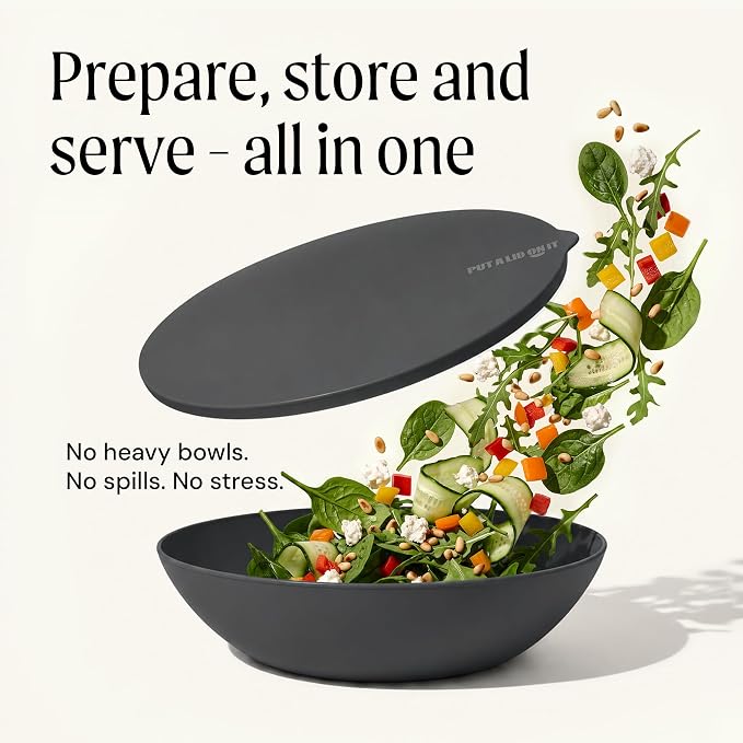 Large Serving Bowl with Lid - Certified Recycled Food-Safe Plastic, BPA-Free, Dishwasher, Microwave, Fridge and Freezer Safe | 4.96qt | Pepper - Image 2