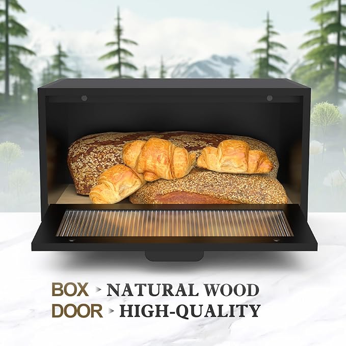 LOHASOK Bread Box for Kitchen Countertop | Wooden,Large, Farmhouse Bread Container Holder Storage, Acrylic translucent window - Image 5