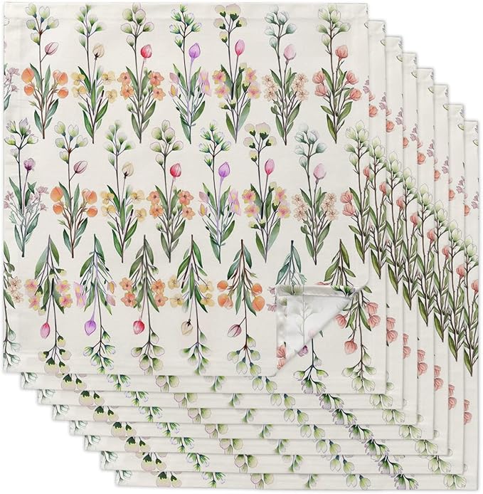 Floral Cloth Napkins Set of 8, Pink Purple Flower Green Leaves Spring Botanical Dinner Napkins Cloth Washable, Cocktail Napkins Reusable for Wedding, Party, Birthday (20"x20") by Unknown