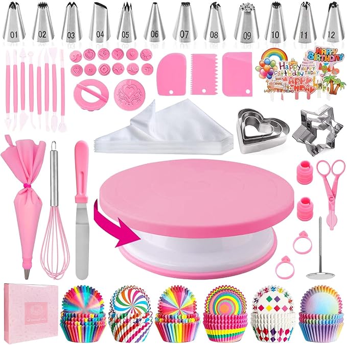 Cake Decorating Kit,Piping Bags and Tips Set,Cake Decorating Supplies,Frosting Piping Kit,Cake Baking Supplies for Beginners (255PCS) by AKHMLEF