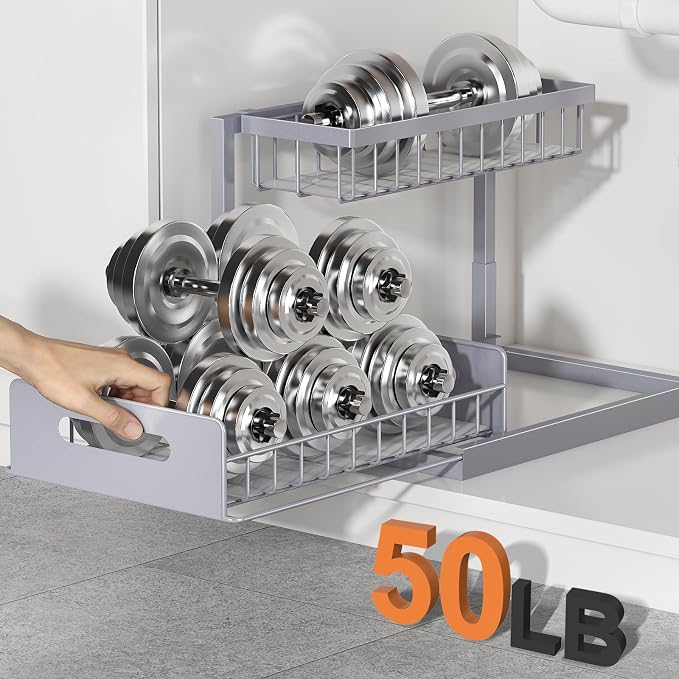 Under Sink Organizer, Pull Out Cabinet Organizer 2 Tier | Slide Out Sink Shelf Cabinet Storage Shelves, Under Sink Storage for Kitchen Bathroom Cabinet, Grey, 1 Pack - Image 4