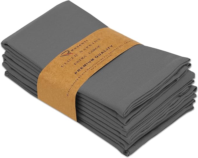Ruvanti Cloth Napkins Set of 6, 18x18 Inches Napkins Cloth Washable, Soft, Durable, Absorbent, Cotton Blend. Table Dinner Napkins Cloth for Hotel, Lunch, Restaurant, Wedding Parties - Charcoal Grey - Image 9