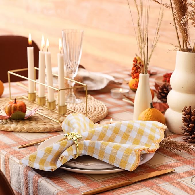 SmoothNovelty 12 Pack Buffalo Plaid Cloth Napkins 18x18 Inch Checkered Cloth Napkins Scalloped Soft Cotton Table Mat Washable Reusable for Dinner Wedding Holiday Birthday Parties (Classic,Yellow) - Image 5