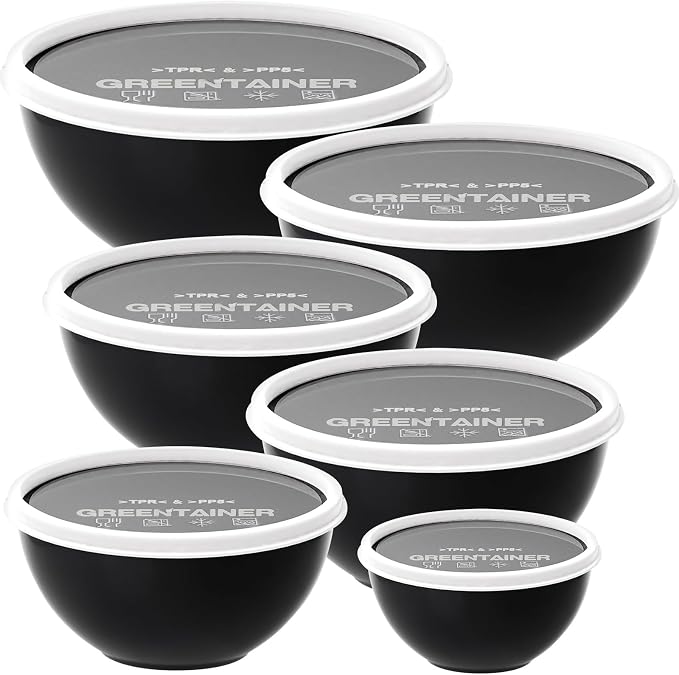 Greentainer Plastic Mixing Bowls with Lids Set 12 Piece Colorful Mixing Bowl Set for Kitchen - Nesting Bowls with Lids Set, 6 Prep Bowls and 6 Lids - Microwave and Freezer Safe(Black) - Image 9