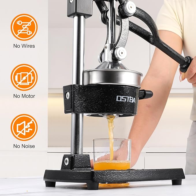 OSTBA Cast Iron Manual Citrus Juicer, Heavy Duty Hand Press Orange Juicer with Stainless Steel Cup & Strainer, Commercial Grade Lemon Squeezer for Orange, Lemon, Lime, Grapefruit, Pomegranate - Image 2