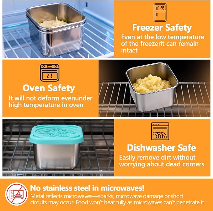 Snack Box Containers - 6 Pack 6oz Reusable Small Snack Containers with Silicone Lids, 304 Stainless Steel Metal Stackable Food Storage Cups, Salad Dressing Dipping Sauce for Travel, Picnic - Image 6