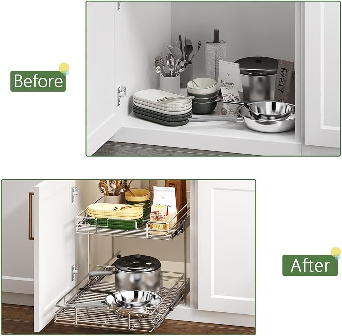 2 Tier Individual Pull Out Cabinet Organizer 19½" W x 21½" D, Heavy Duty Cabinet Pull Out Shelves, Slide Out Drawers Organization for Kitchen Cabinets Bathroom - Image 8