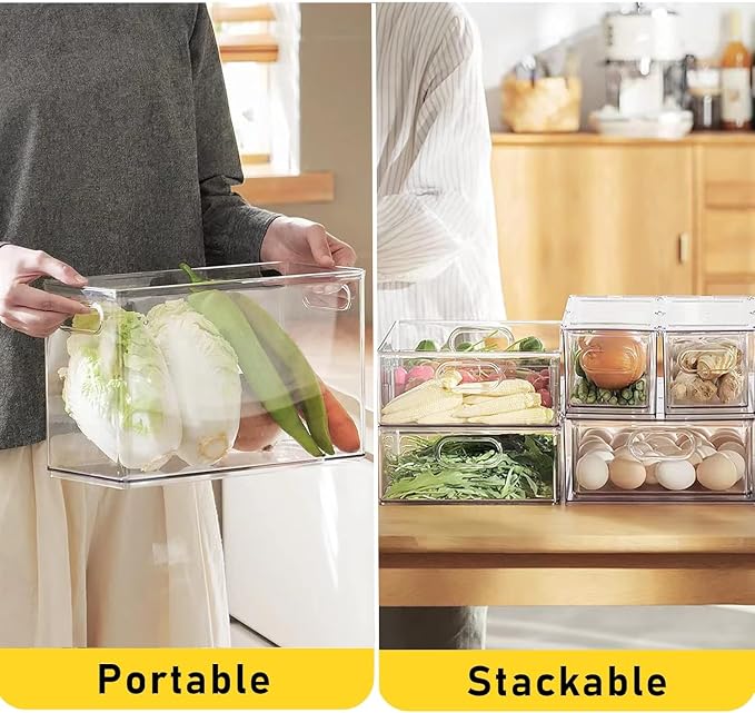 Refrigerator Organizer Bins with Pull-out Drawer 6 Pack Stackable Clear Fridge Drawer Organizer Fruit Vegetable Storage Containers for Kitchen Pantry Organization (2 Small) - Image 5