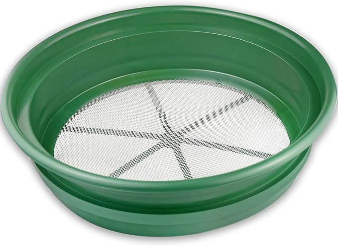SE Gold Prospecting-Sifting-Panning, 13.25 Inch Wide Stackable Classifier Gold Prospecting Pan, 1/12 Inch Stainless Steel Mesh Sifting Pan, Green by SE