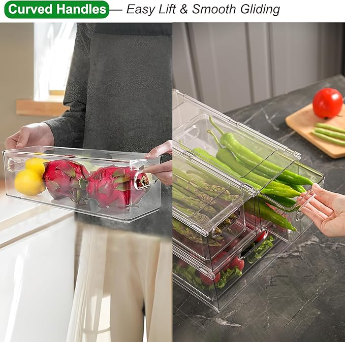 Taiuloo 2 Pack Stackable Refrigerator Organizer Bins with Pull-Out Drawer, Clear BPA-Free Food Storage Containers for Fridge Freezer, Kitchen Pantry Cabinet & Bathroom Vanity Organization - Image 4
