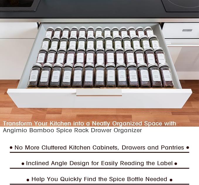 Bamboo Spice Rack Drawer Organizer - 8 Piece Set - 12" Wide, Combine Into 24" Rack (12" or 24") - Image 7