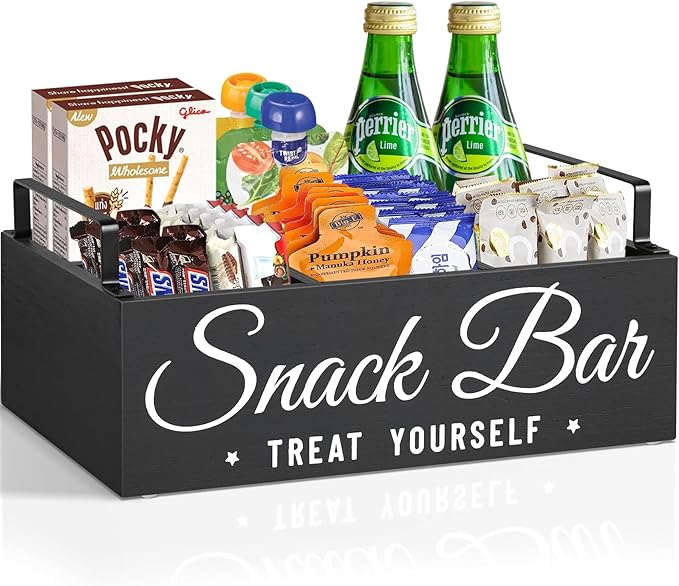 Snack Organizer for Countertop, Wood Pantry Storage Bins with Handles, Snack Bar Organizer for Pantry Shelf, Kitchen, 4 Compartment Food Container Snack Box, Pantry Organizer for Snacks, Chips by Unistyle