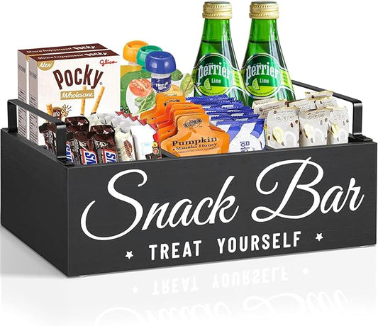 Snack Organizer for Countertop, Wood Pantry Storage Bins with Handles, Snack Bar Organizer for Pantry Shelf, Kitchen, 4 Compartment Food Container Snack Box, Pantry Organizer for Snacks, Chips by Unistyle