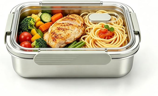 Stainless Steel Food Storage Containers, Silver, 22oz | Leak-Proof Latching Lid, Reusable Bento Lunch Box, Oven/Dishwasher/Freezer Safe by HOMMIYA