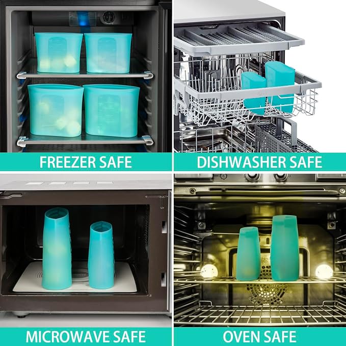 Reusable Sandwich & Snack Bags, 8 Pack 100% Silicone Food Storage Bags Stand Up Zip Lock for Food Container, Freezer Microwave Oven Dishwasher Safe, 4 Small 4 Extra Small, Aqua - Image 6