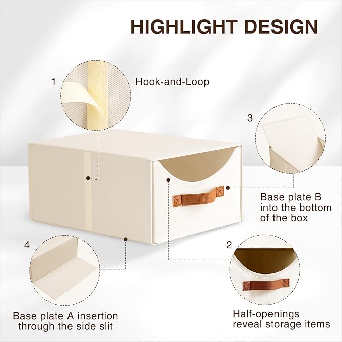 Stackable Storage Drawers - Collapsible Storage Bins with Drawers, 6 Pack Closet Shelf Organizer Basket, Fabric Pull Out Organizer for Bedroom, Living Room, Dorm, Beige - Image 6