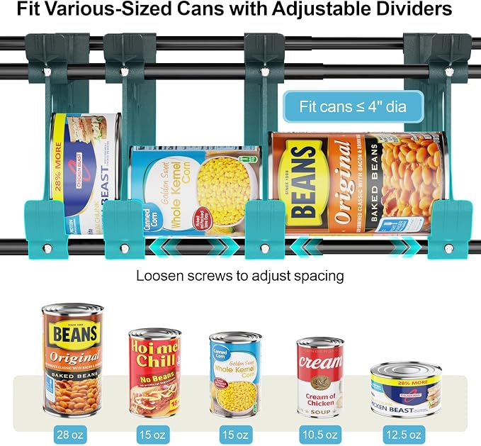 Can Storage Organizer Pantry - Auto-Rolling Expandable Hold 80 Cans | Stackable For Walk-in Deep Pantry Shelve, Adjustable Width for Food Cans, Sturdy Metal Frame, Easy Access & Restocking, Black - Image 3
