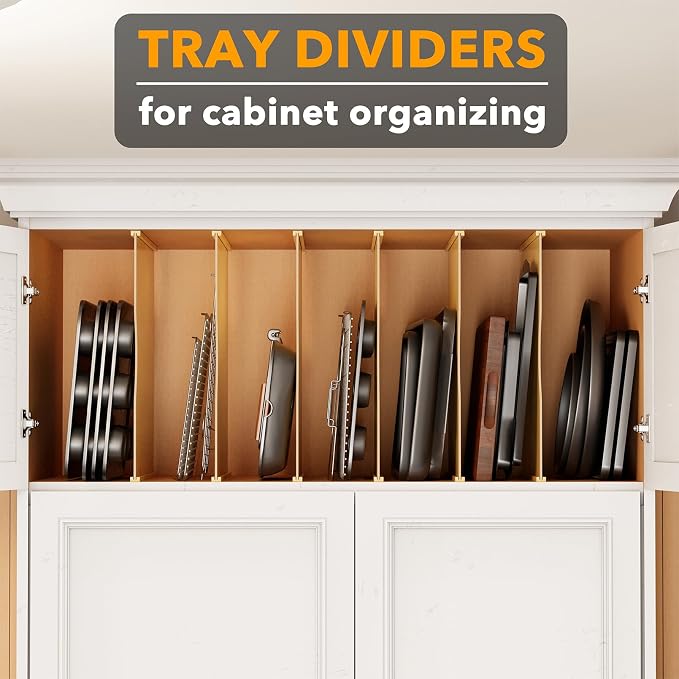 SpaceAid 6 Pack Tray Dividers for Cabinets, Pressboard Kitchen Cookie Baking Sheet Organizer for Cabinet, Vertical Pan and Trays Organizers for Pantry Storage - Image 4