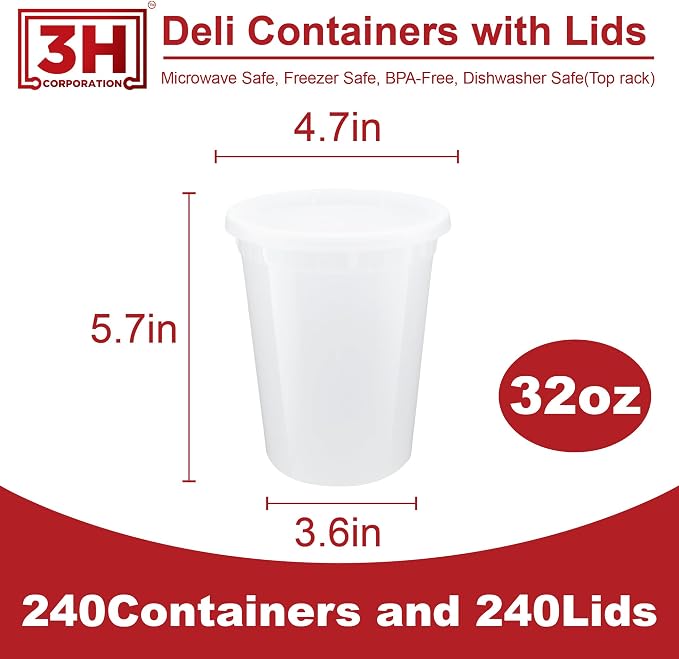 32 oz Food Storage Containers with Lids (240 Set/480 Piece) Deli Soup Containers, Freezer Microwave Safe, BPA-Free Plastic, Stackable Snack Leakproof Leftover Organizers & To-Go - Image 2