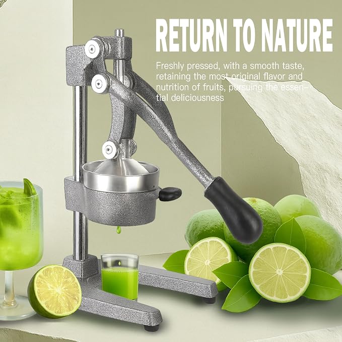 Cast Iron Juicer Hand Press – Heavy Duty Manual Citrus Juicer, Professional Orange Press, Stainless Steel Lemon Squeezer & Lime Juice Extractor (gray) - Image 3