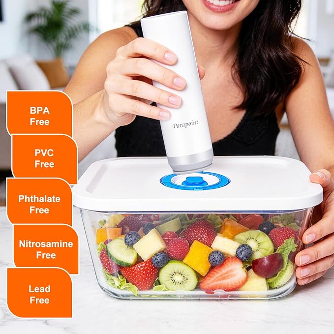 Vacuum Seal Borosilicate Glass Containers for Food Storage, 4 Sizes (S M L XL) Compatible with Desktop and Handheld Vacuum Sealer Machines, Airtight Lid Set - Image 5