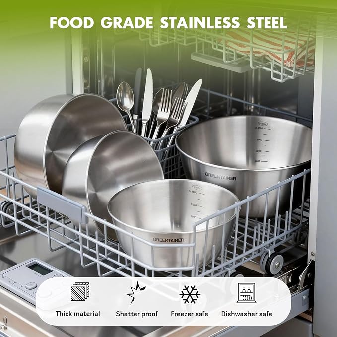 Greentainer Stainless Steel Mixing Bowls Set of 6, Nesting Bowls with Measurement Markings, 7.6 to 0.8 Qt for Baking, Prepping, Cooking and Serving Food, Large Metal Kitchen Bowls Dishwasher Safe - Image 6